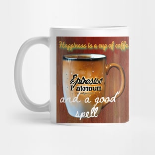 Happiness is a cup of coffee and a good spell. Mug